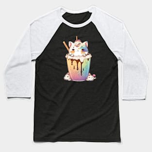 Kawaii Cat Drinks Boba Bubble Tea Anime Cute Animals drinking boba Baseball T-Shirt